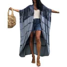 Bsubseach Long Swimsuit Cover Ups for Women Swimwear Open Front Beach Kimono Cardigan Tie Dye Grey