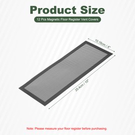 YOKIVE 12 Pcs Magnetic Floor Vent Covers, Floor Register Cover PVC Mesh Air Vent Screen Filters, Great for Home Floor, Wall, Ceiling, Catch Debris Hair Dust (Black, 10-Inch x 4-Inch)