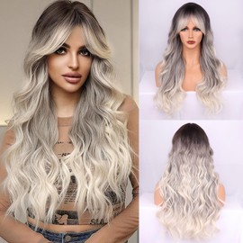 Fulang Hair Wig Brown and Platinum Colour Gradient Long, Long Curly Heat Resistant Fibre Synthetic Wig, Peruka Women's Natural Hair for Daily Use