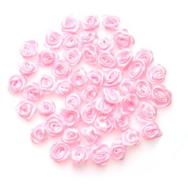 Ruwado 50 pcs Satin Ribbon Roses Mini Flowers Boutique Applique Sewing Embellishment Supplies for DIY Craft Project Scrapbooking Wedding Theme Parties Home Decoration (Pink)