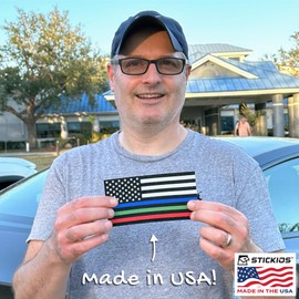 Stickios Police Firefighter Military Sticker - American Flag Thin Blue Red Green Line Decal for Cars, Trucks & Vehicle Windows - Made in USA (5.8x3 inches)