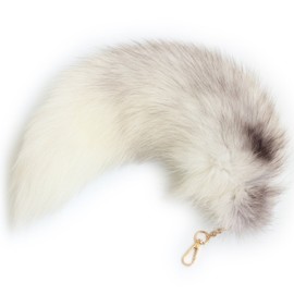 Fosrion Fluffy White Gray Arctic Fox Tail Fur Cosplay Toy Alopex Lagopus KeyChain