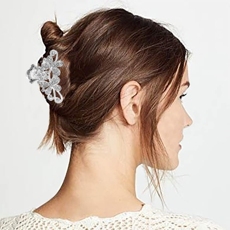 Pinzas de mandíbula de pelo vintage plateadas con diamantes de