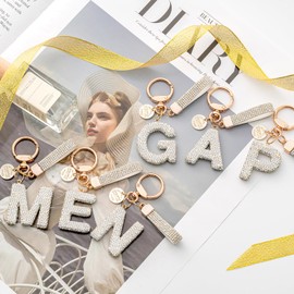 MORSUNBELA Key Fob, Girl's Key Fob, Letter Key Ring, Glitter Rhinestone, Pink-k