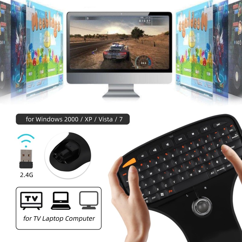 EBTOOLS Teclado inalámbrico 2.4G con trackball, Mini Teclado de Mano,