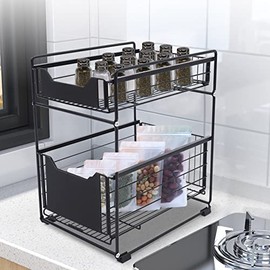 Under Sink Shelf, 2 Tier Spice Rack, Extendable, Sink Organiser, Kitchen Worktop Shelf Organiser, Multifunctional Kitchen Shelf, Spice Rack, Under Cabinet Shelf, Dishwasher Shelf