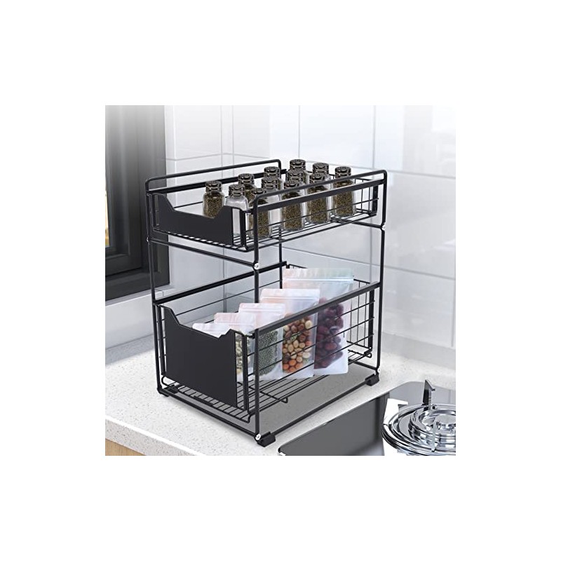 Under Sink Shelf, 2 Tier Spice Rack, Extendable, Sink Organiser,