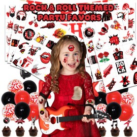 96 PCS Born to Rock And Roll Pre-Cut Temporary Tattoos for Kids | Super Cute Themed Birthday Party Favors, Supplies, Decorations, Music Fake Tattoo Stickers, School Prizes & Gifts Boys & Girls Rewards