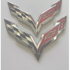 GM Pair Fits 2014-2019 Corvette C7 Emblem Cross Flags Badge 3D Logo (Chrome)