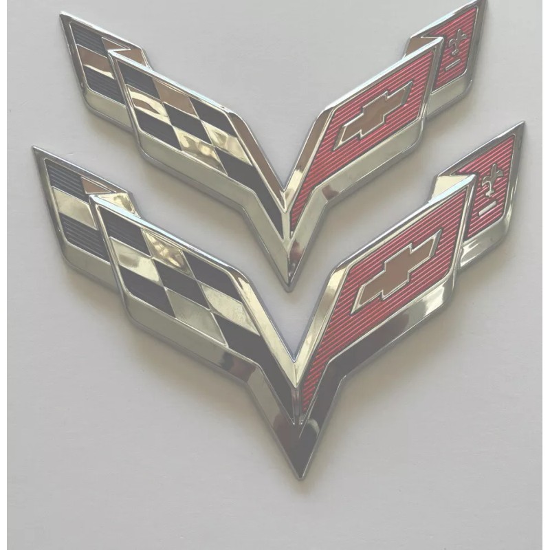 GM Pair Fits 2014-2019 Corvette C7 Emblem Cross Flags Badge