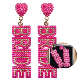 arete de boda para mujer, arete de abalorio de diamantes de imitación, arete de pera, forma de corazón, rubor magenta, regalos de boda, joyería para mujer, accesorios hechos a mano, para despedidas de soltera