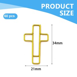 IKOPFLN Pack of 60 Paper Clips, Gold Coloured Paper Clips, Cross Jesus Motif, Small Metal Clips for Decorative Postcards, Office, Classroom, multicoloured