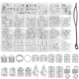 220 Pcs Viking Gold Hair Accessories for Braids Loc Jewelry for Women Hair Dreadlock Metal Hair Beads Rings Cuffs for Braids Beard Decoration Silver