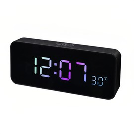 Lancoon Digital LED Alarm Clock with Countdown 3 Levels of Adjustable Volume Plug in Touch Function Temperature Dual Alarm Color Light Snooze for Bedroom Home (Black)