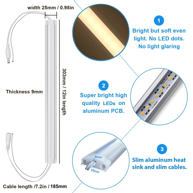 Litever Under Cabinet LED Lights Kit Dimmable by AC in-Wall