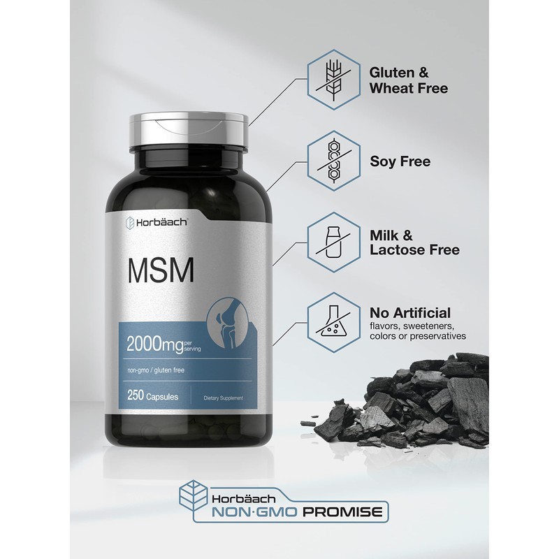 Horbäach MSM Supplement Capsules | 2000mg | 250 Count |