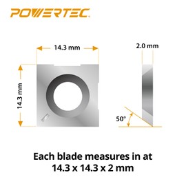 POWERTEC 14.3mm Carbide Inserts Cutter Knives for Spiral & Helical Cutterheads - Fits Wen PL1326, JT630H & Rikon 25-130H, Tungsten Carbide Replacement Blades for Planer and Jointer (14301)