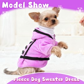 Winter Dog Dress for Small Dogs Girl Puppy Sweater Dog Sweaters Fleece Warm Puppy Dresses with Leash Hole Cute Pink Clothes Bowtie Chihuahua Sweaters Pet Doggie Oufit (Purple, Small)