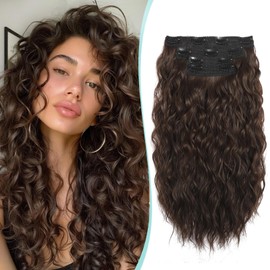 Mesariel Clip in Hair Extensions, Soft Lace Weft Short Curly Hair Extensions Clip ins Thick Invisible Natural Hair Pieces for Women, Double Weft 4Pcs 14 Inch Chocolate Brown