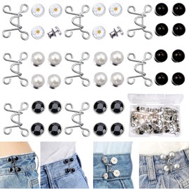 48 Pieces Adjustable Waist Buckle Extender Set, 8 Set 4 Style Jean Button Pins No Sewing Required Pants Clips for Waist, Pant Waist Tightener for Jeans Dress Perfect Fit Instant Button (Elegant Style)
