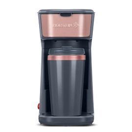 Holstein Housewares Single Serve Coffee Maker, 14oz Personal Coffee Brewer Machine with Reusable Filter, One Touch Operation & Auto Shut Off, Rose Gold and Grey