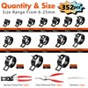 352Pcs 6-25mm Spring Band Hose Clamps Assortment Kit with Spring