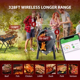 Wireless Meat Thermometer with Thin Probe, 328FT Bluetooth Thermometer with Ceramic Handle & Silicone Base, Smart App, Monitor & Alert for Grilling, Smoking, Sous Vide, BBQ, Air Fryer, Oven, Cooking