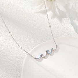 HolaJune Wave Necklace for Women 925 Sterling Silver Blue Ocean Wave Pendant Necklace Ocean Jewelry Beach Gifts for Women Gifts