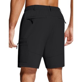 SERAMY Mens Hiking Cargo Shorts 7" Inseam 6 Zipper Pockets Stretch Quick Dry Lightweight Short for Golf Casual Fishing Work Black XL