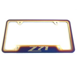 Tonet Stainless Steel Neo Polished Blue Burnt Colorful Car License Plate Tag Frame Cover Holder W/Screws Caps for Chevy Z71 (1)