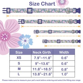 Faygarsle Cotton Dog Collar Cute Dog Collars for Small Medium Large Dogs Purple Floral Colored Options Soft and Fancy Pet Collars for Girls Flower Pattern for Girl Dog Collar XS