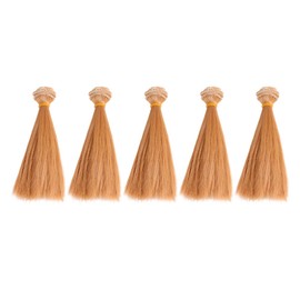 Ciieeo 5pcs Heat Resistant Straight Doll Wig for Craft Projects Light Brown Synthetic Hair Extensions Elastic Band for Easy Application and Lifelike Appearance