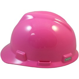 MSA V-Gard Cap Style Hard Hats w/FasTrac III Suspensions and Handy Tote Bag - Hot Pink