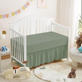 Crib Ruffle Bed Skirt Microfiber Nursery Bedding Skirt for Baby Girls (28” x 52” x 14’’) Inch - Sage Solid