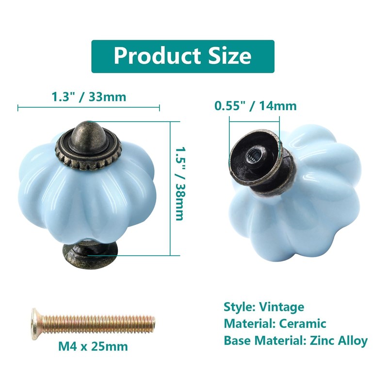 Cjueiom 12 Pack Ceramic Drawer Knobs, Baby Blue Vintage Cupboard