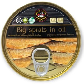 Brivais Vilnis Big Sprats in Grilled Catch Delicacy Oil, Gluten-Free, Vegan, Kosher, 8.45 oz, 240 grams, Pack of 12