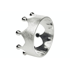 SILBERMOOS XL collection Ladies' ring crown ring krone ring coronet crown brushed sizes 62, 64, 66, 68, 70 sterling silver 925, Size:Y