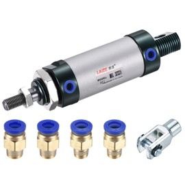 sourcing map Pneumatic Air Cylinder Double Action MAL32X25 32mm Bore 25mm Stroke with Y Connector and 4Pcs Quick Fitting Set
