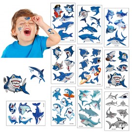 Kids Tattoos Shark Temporary Tattoo 10 Sheets, 100+ Fake Tattoo for Boys Girls Children Birthday Party Favors Bags Fillers
