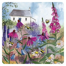 Alex Clark Coaster - Bee Garden (Single) - Flowers - Country Cottage - Bees - Wildlife - Original Design by Alex Clark - Cork Back