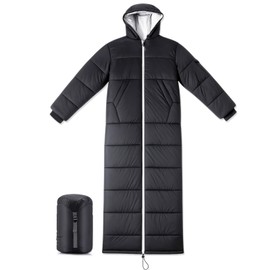 Macarrie Wearable Sleeping Bag for Adults with Sleeves and Hood, 74 Inch Long 0 Degree Cold Weather Insulated Weather Sleeping Bag for Extreme Cold Camping Hiking Stadium (Black)