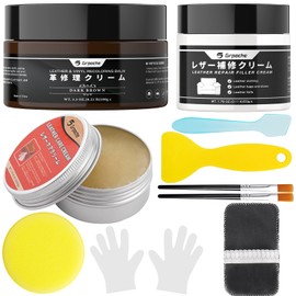 GRPOCHE Leather Repair Kit, Leather Recoloring Balm, Leather Filler and Mink Oil for Scratches, Leather Color Restorer, Furniture, Car Seat, Couches, Shoes(Dark Brown)