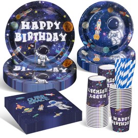 DANXIAN Space Party Tableware Set, Space Children's Birthday Decoration, Astronaut Party Plates, Birthday Decoration Tableware for Birthday Decoration, Boys and Girls Parties, 20 Guests