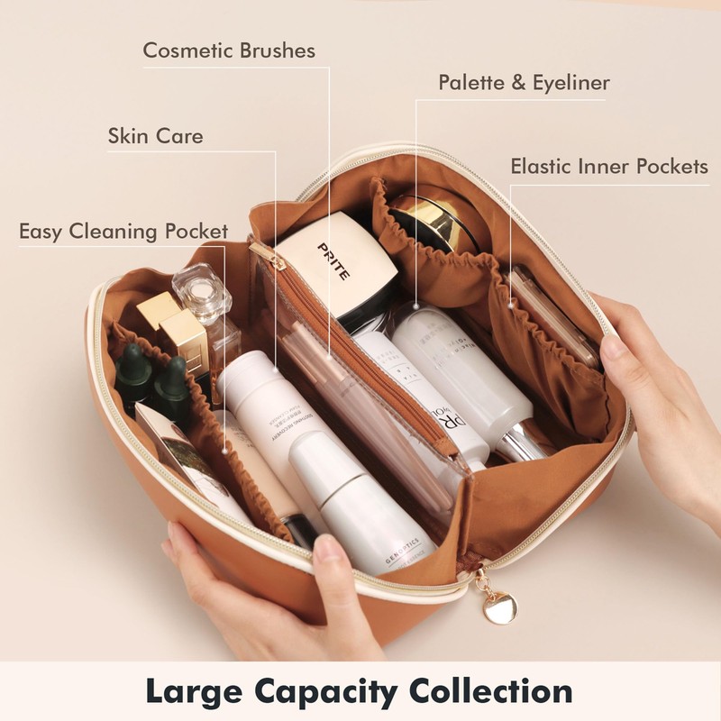 Prite Makeup Bag for Women Travel Waterproof Vegan Leather Cosmetic
