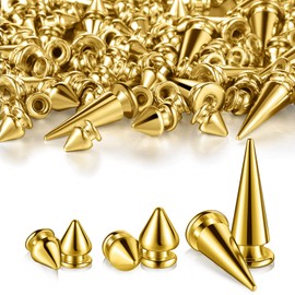 170 Pieces Multiple Sizes Cone Spikes Screwback Studs Rivets Large Medium Small Metal Tree Spikes Studs for Punk Style Clothing Accessories DIY Craft Decoration (Golden)