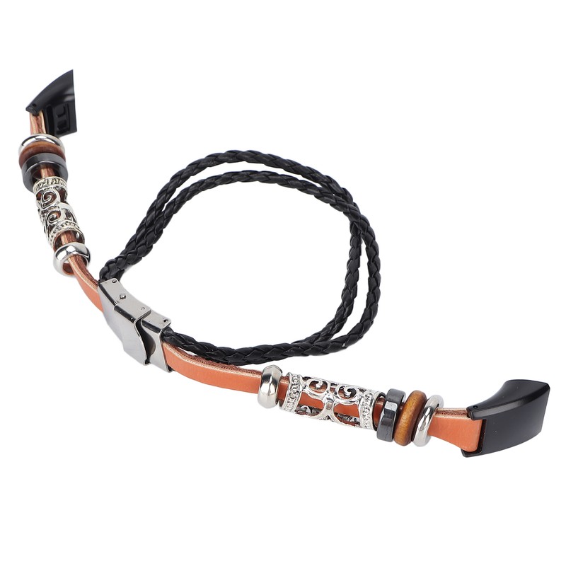 Retro Sports Watch Band Metal Beads Leather Wrist Watch Strap