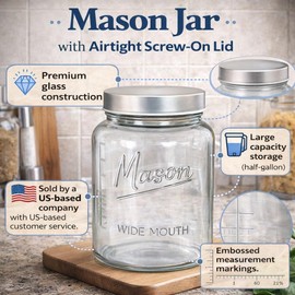 Kitchentoolz 64 oz Mason Jars Wide Mouth 2-Pack – Half Gallon Glass Jar with Lid – Large Mason Jars with Lids for Food Storage, Canning, and Fermenting
