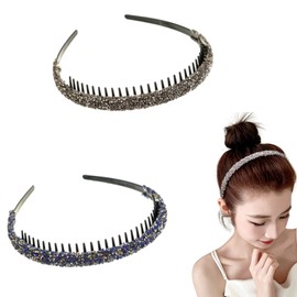 Coollooda Headband with Comb, Hair Headband, 2 Pieces, Hair Band with Comb, Painless, Anti-Slip, Suitable for a Variety of Hairstyles, Holds and Organizes Your Hair Firmly, Great for Everyday Use,