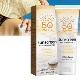 Rice Sunscreen,Organic Sunscreen SPF50,Face &Body Sun Cream,Strong Sun Protection Sun Lotion with Rice Extracts,Refreshing Body Suncream,Non-Greasy & Breathable,Moisturiser Sunscreen for Oily Skin-40g