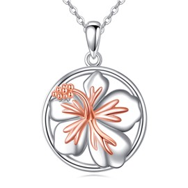 VENACOLY Hibiscus Flower Necklace 925 Sterling Silver Hibiscus Flower Pendant Jewellery Gifts for Women, Sterling Silver